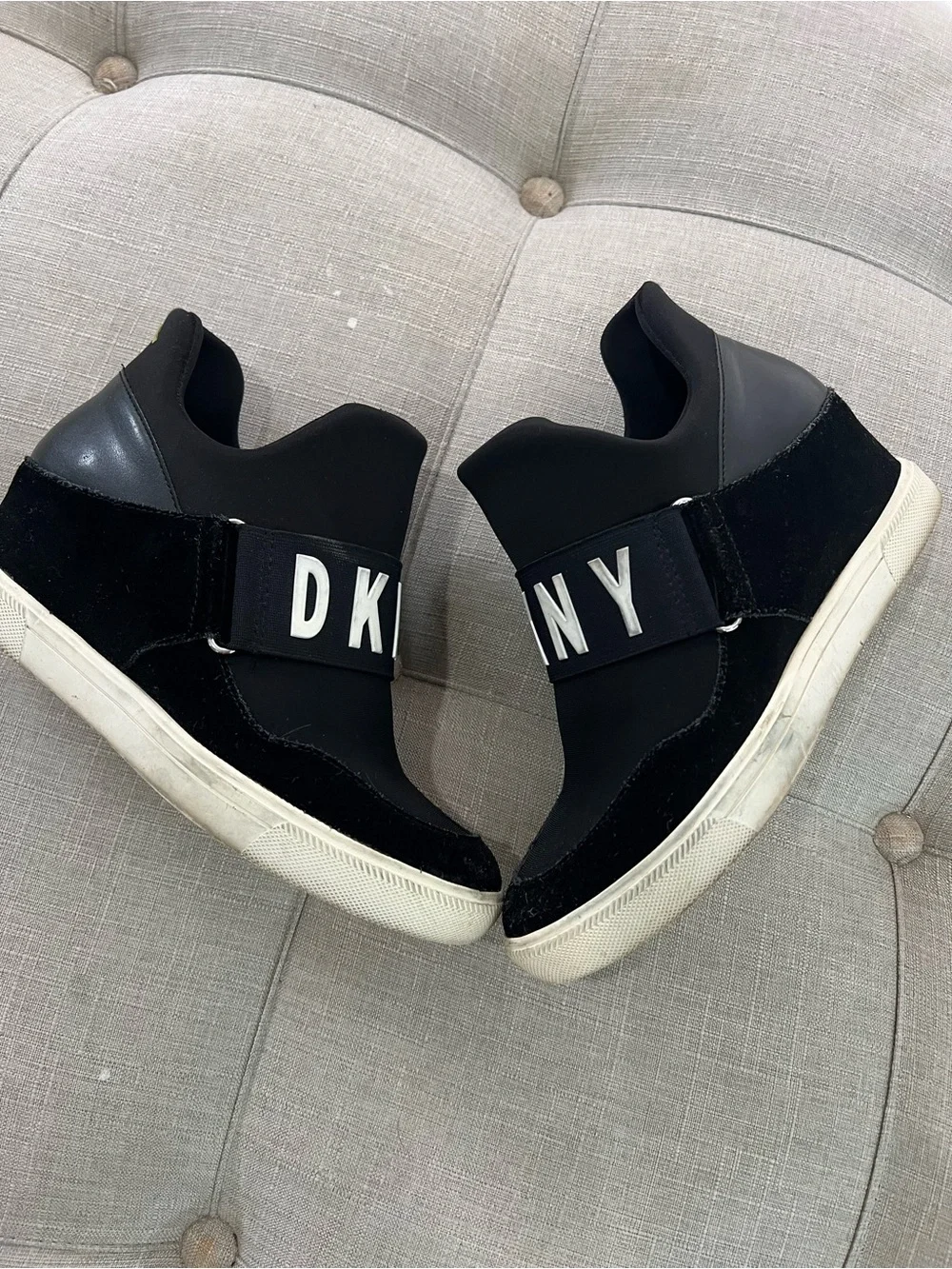 DKNY Black Slip-On Platform Sneakers with Logo Strap